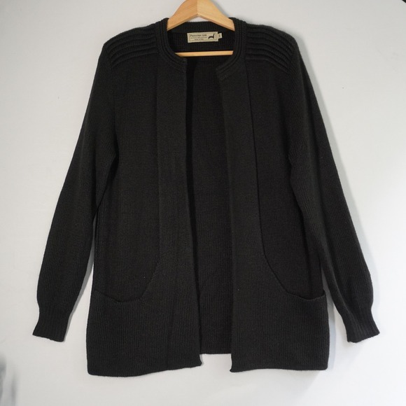 VTG Peruvian Link Alpaca Cardigan Knit Open Front Pockets Black S Cozy Lagenlook